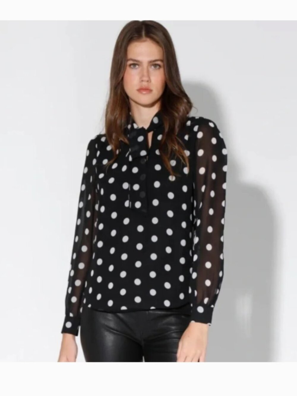 Like New! WALTER BAKER Duchess Black Polka Dot Neck Tie Top Size XS